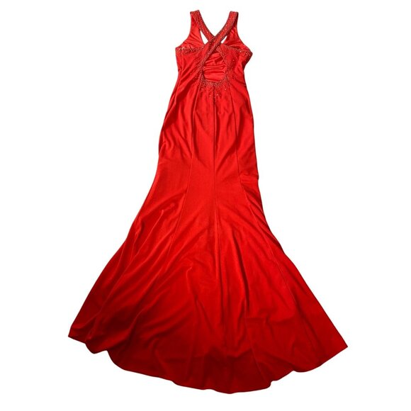 Niki Livas Maxi Dress Red Evening Gown Rhinestone Detail Open Back Size 6 - Picture 2 of 9
